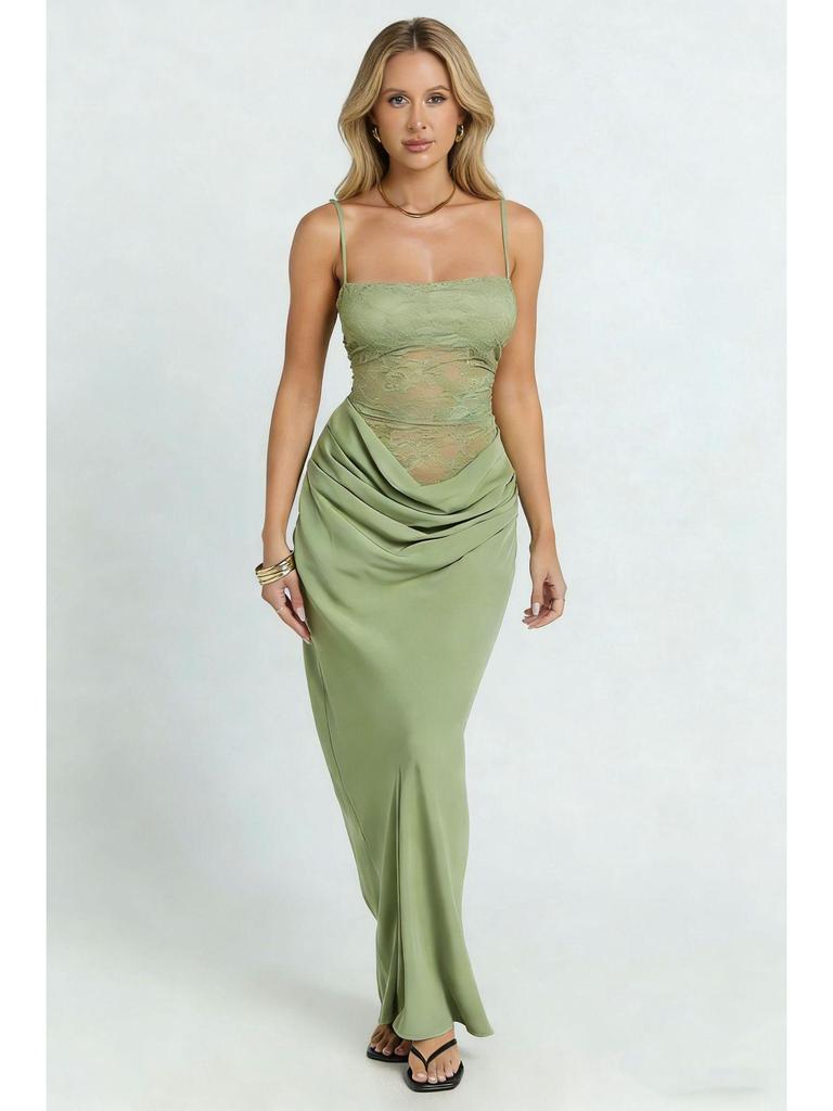 Elegante Abito Canotta con Patchwork di Pizzo Stile Europeo e Americano per Donna - Abbigliamento da Banchetto Sexy e Modellante