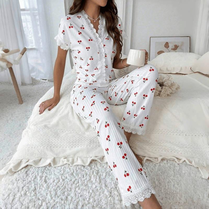 Kadın pijama seti pijama 2 parçalı set havadar yumuşak günlük baskılı pijama