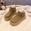 Retro matte leather one-pedal cotton shoes new snow boots high-top Birkenstocks women's shoes velvet thick-soled muffin shoes