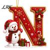 Decorative Gift Tags Cute Snowman Letter Christmas Ornament, 2D Flat Personalized A-Z Alphabet Tree Ornaments Acrylic Hanging Pendant for Xmas