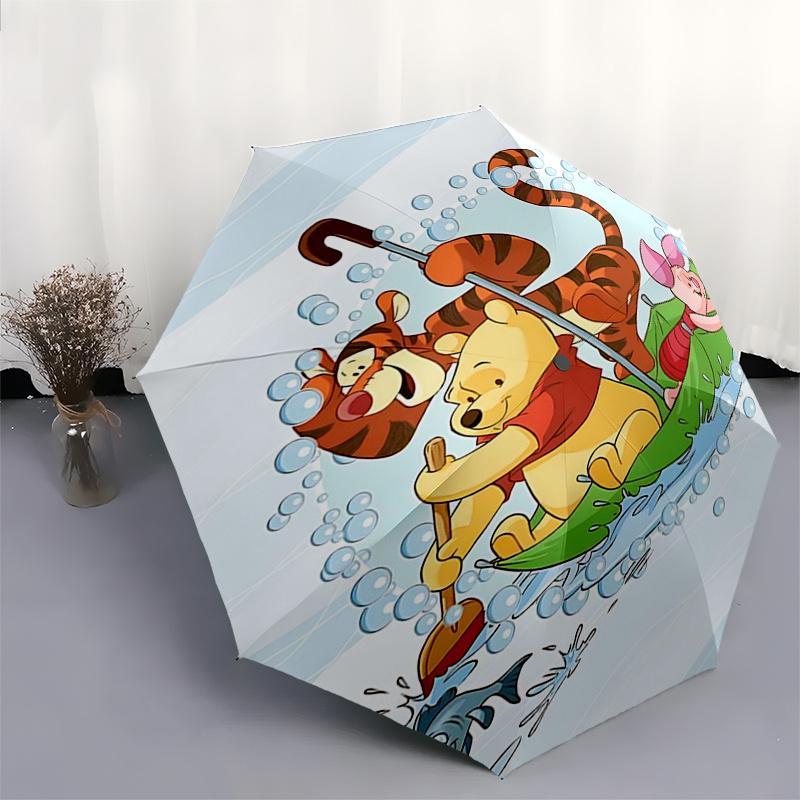 Ombrello da Viaggio a Tema Winnie the Pooh e Amici - 8 Stecche, Apertura e Chiusura Automatiche, Design Pieghevole Portatile, Ombrello Compatto ed Elegante