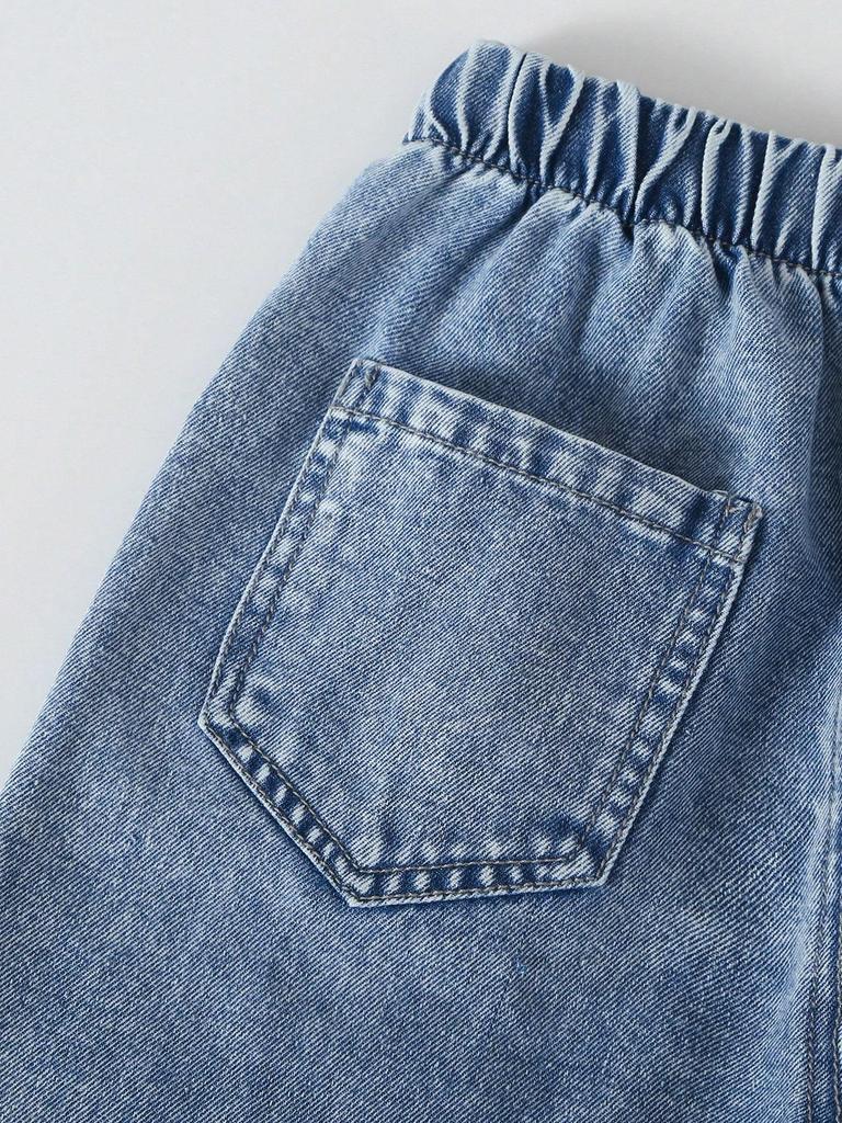 Girls' Single-Pack Embroidered Denim Jeans – Cute & Sweet Style with Bow and Heart Embroidery, Unique Acid-Wash Straight-Leg Fit