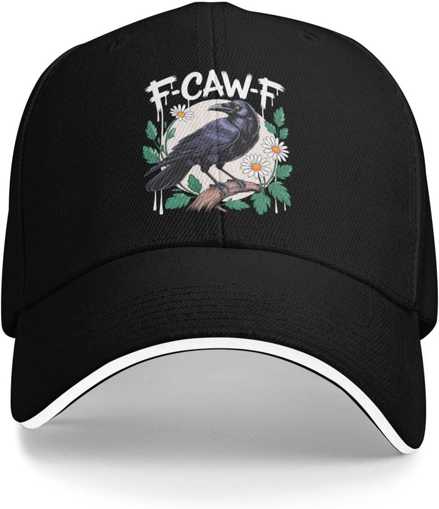 Crow Raven Daisy Graphic Baseball Cap Funny Gift Polyester Adjustable Unisex Adult Cap