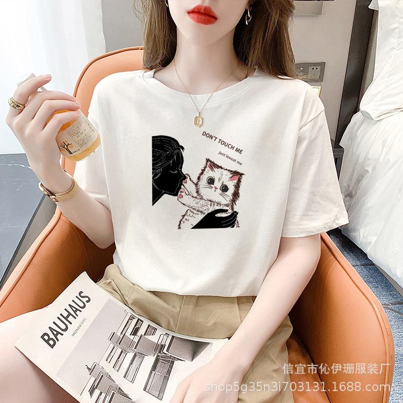 Cotton White Short Sleeve T-shirt Women's Summer Fashion Brand Loose T-shirt Top