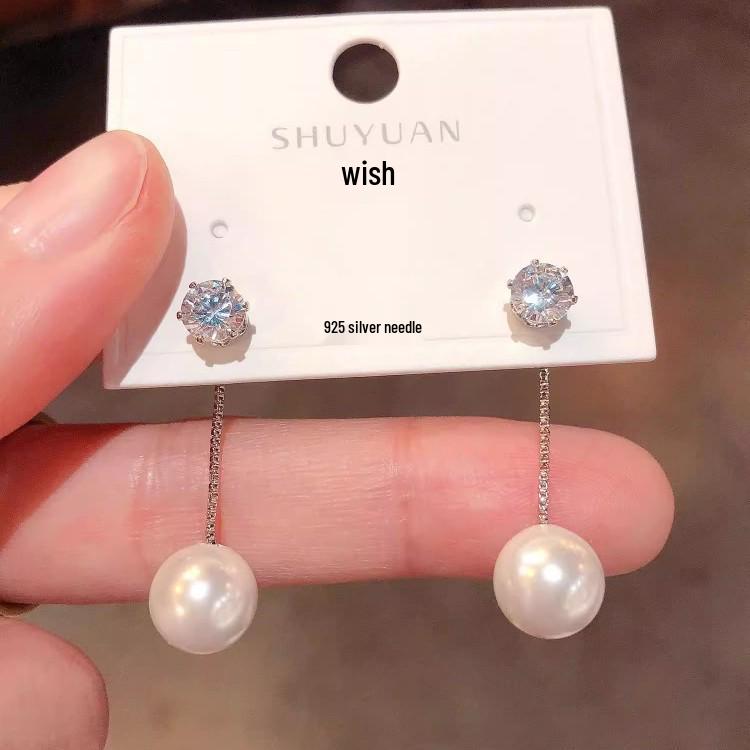 Elegant Zirconia Pearl Tassel Earrings: Versatile, High-End Silver Studs for Women