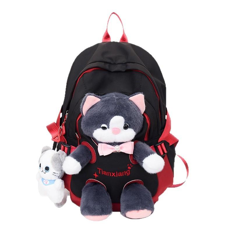 Schoolbag autumn new cute cat doll backpack female junior high school high school schoolbag large capacity campus style cute fun backpack