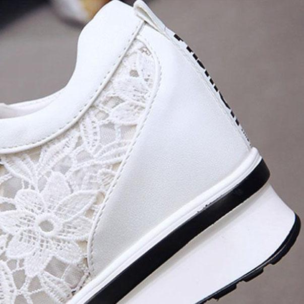 Dames Zomer Mesh Kant Schoenen Dikke Zolen Wedge Instappers Sneakers Vrouwelijk Grote Maat Hol Uit Casual Ademende Schoenen