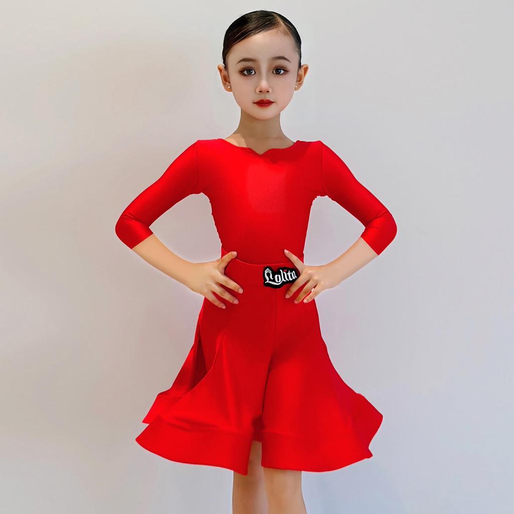 Abbigliamento da Allenamento Latino per Ragazze Vestito da Ballo da Sala Costume da Competizione Bambini Salsa Abbigliamento da Pratica Ballroom Colorato