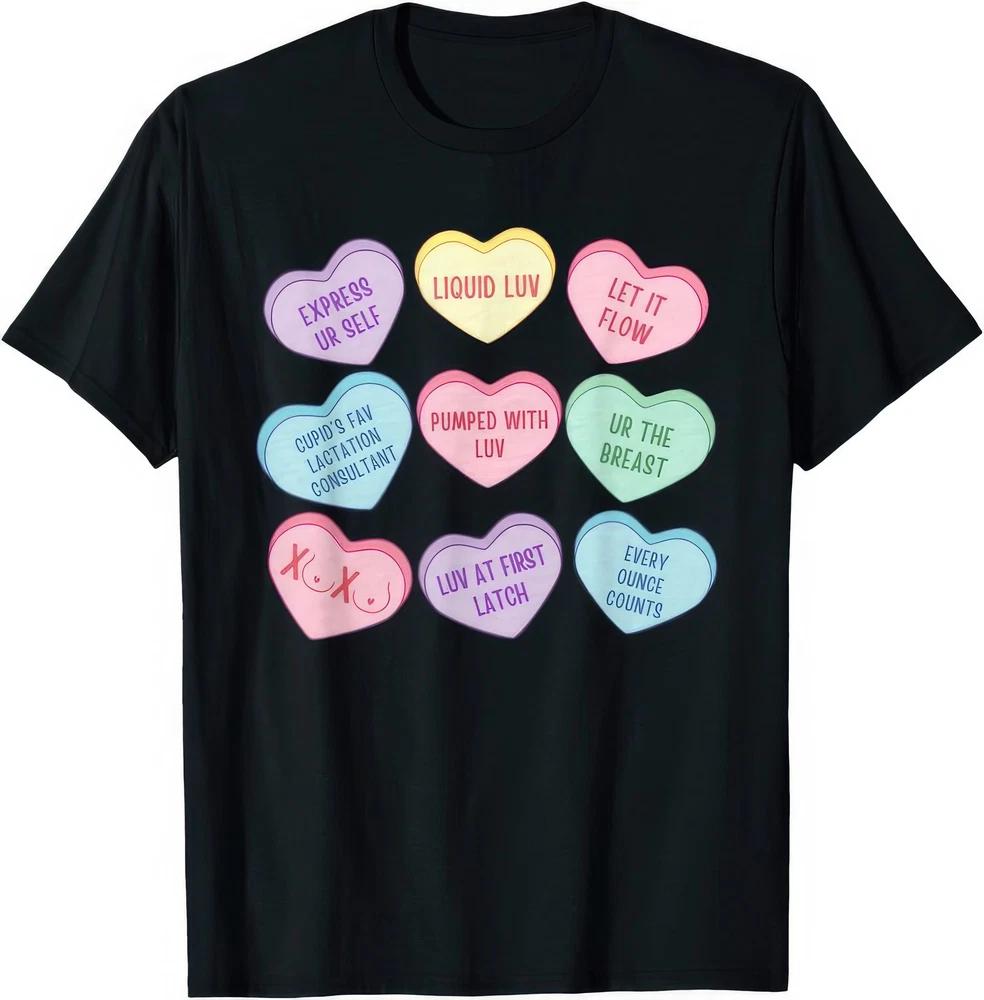 Lactation Consultant Valentine Heart Candy Breastfeeding Funny Graphic T Shirt S