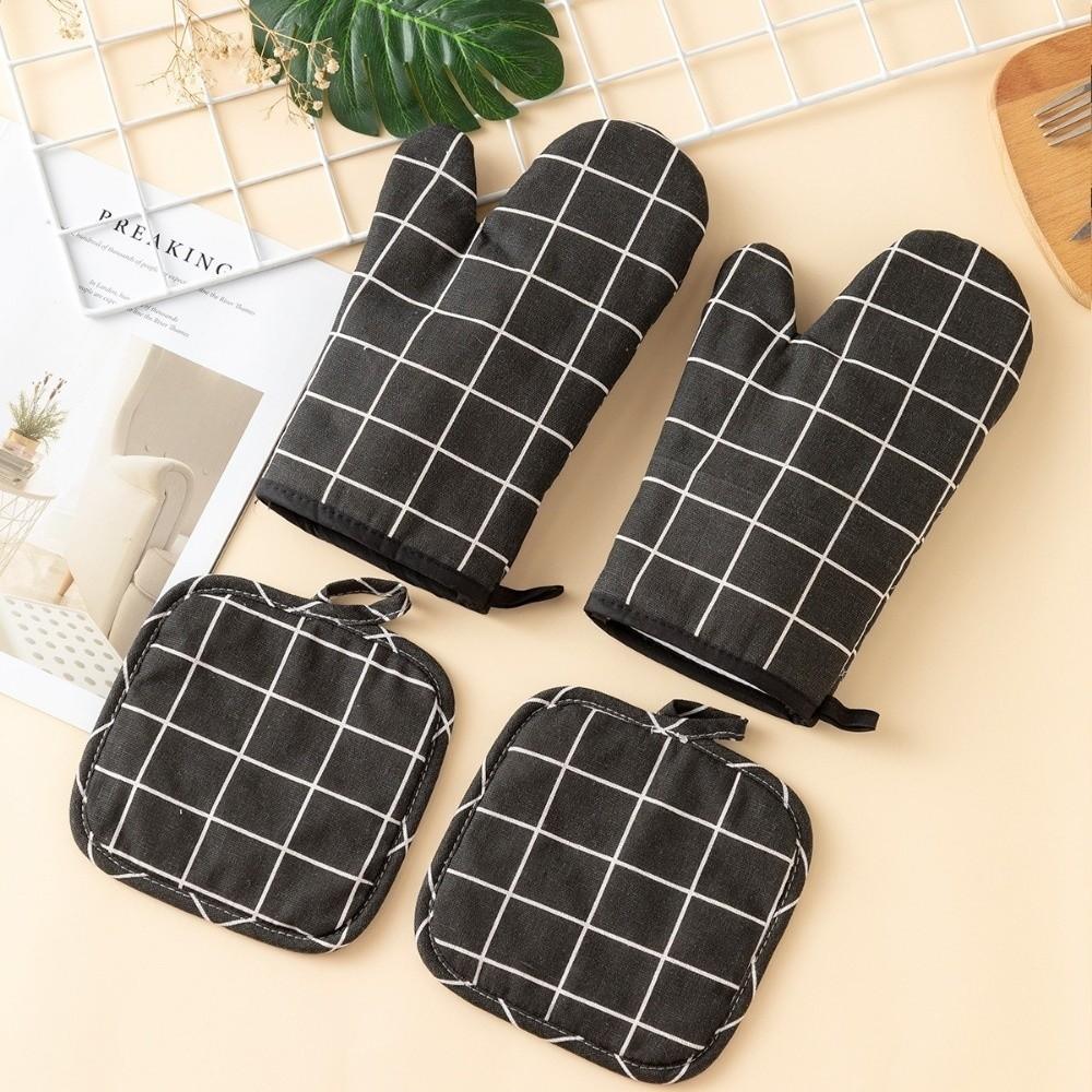 4-teiliges Verdicktes Ofenhandschuh-Set Hitzebeständige Ofenhandschuhe und Topfhalter für die Küche