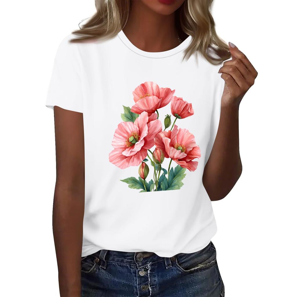 Mote Casual Dameskjorte med trykk, rund hals, korte ermer