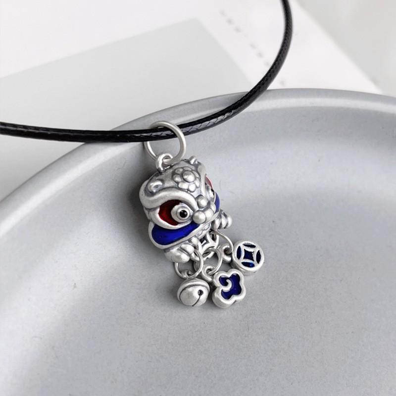 Chinese Lion Dance Pendant Necklace With Tassel Bell Coin Charm Unisex Vintage Style Jewelry