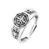 Retro Poseidon Compass Ring Silver-Plated Adjustable Hexagram Opening Jewelry Gift for Men and Women Hip-Hop Trend
