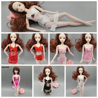 6SETS/LOT Fashion Dresses For Barbie Dolls Clothes Pajamas Lingerie Nightwear Lace Night Dress + Bra + Underwear Doll Accessory