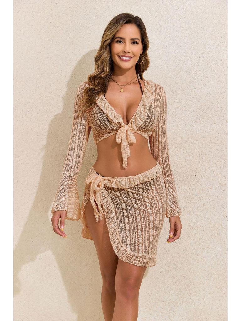 2025 Sun Protection Long Sleeve Beach Dress & Sexy Two-Piece Bikini Set