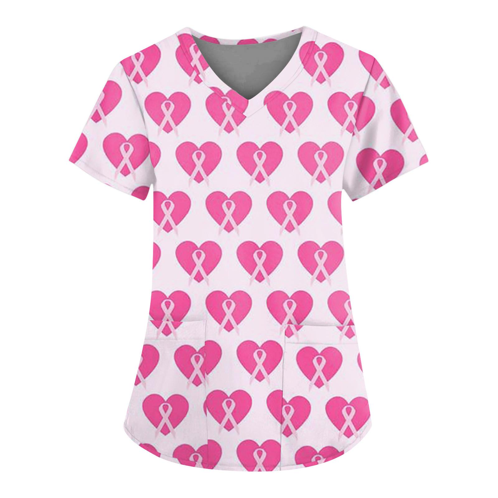 

Women s Floral Printing Short Sleeve V-neck Tops Working Uniform Pocket Blouse S Кіновар