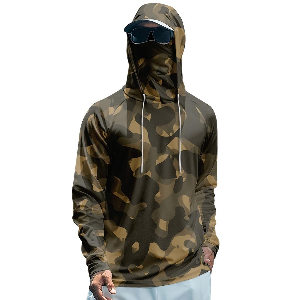 Men's Summer Camouflage Quick-drying Long-sleeved T-shirt Sun Clothing Fishing Fitness Sports Hooded Long-sleeved Top