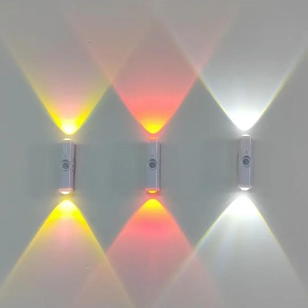 Double-head Cabinet Lamp Under Kitchen Spotlight with Motion Sensor Tri Color White or RGB Optional Rechargeable Sunset Light