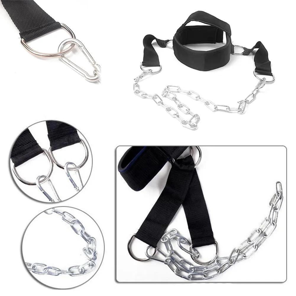 Gym Fitness Weight Bearing Cap Adjustable Neck Harness with Steel Chain Neck Trainer Neck Muscle Power Training
