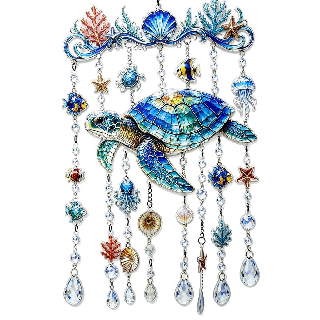 Crystal Bead Hanging Wind Chime Ocean Sea Whale Dolphin Turtle Seashell Starfish Tropical Fish Garden Porch Balcony Window Decor