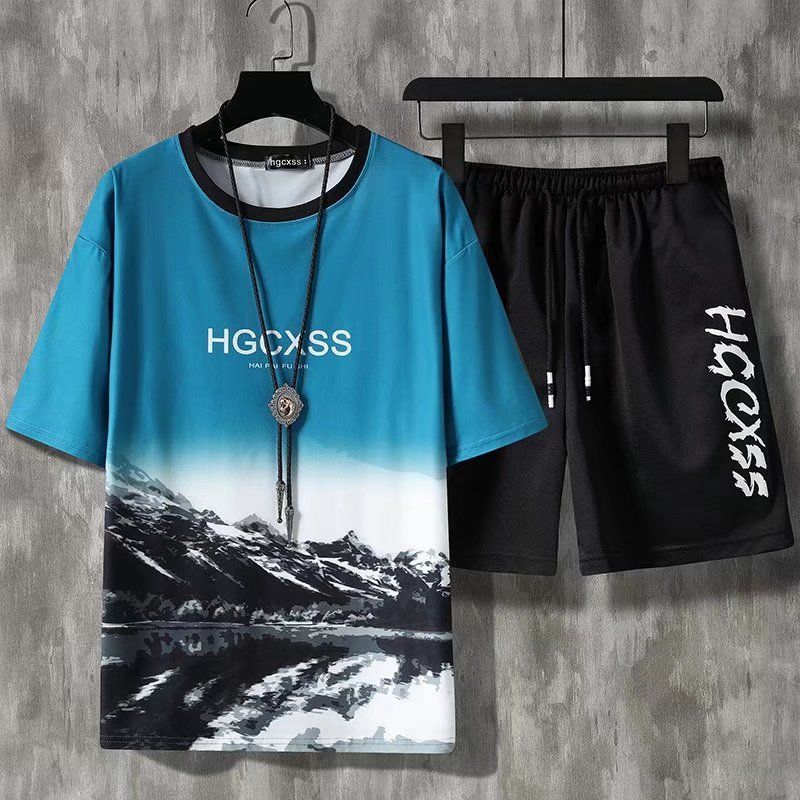 Summer Men's Suit Fashion Tracksuit Men's Short Sleeve T-shirt + Sports Shorts Suit Men's Casual Men's Clothing