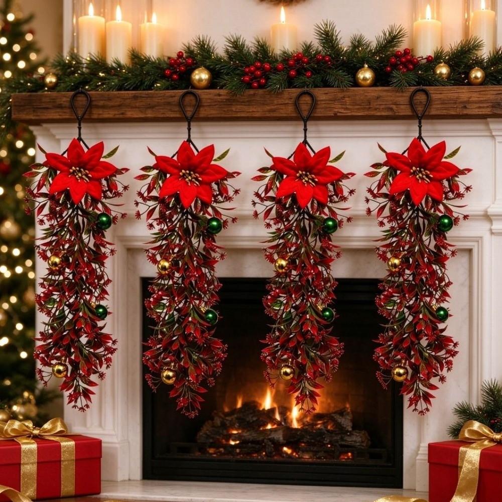 Plastic Christmas Vine Christmas Ball Poinsettia Christmas Swag Vine Wall Hanging