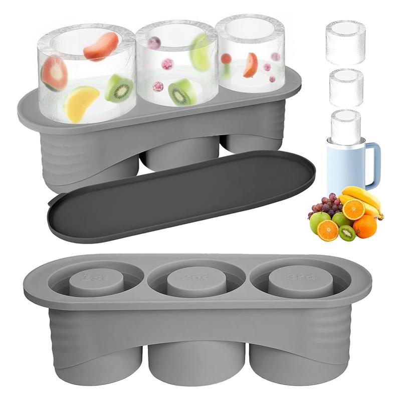 A27F-Ice Cube Tray Accessories Silicone With Lid, 3-Compartment Ice Cube Tray For Stanley For 20-40 Oz Cups