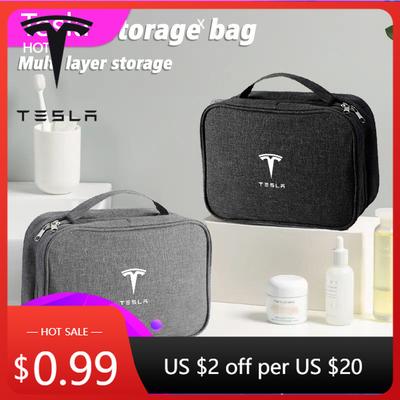 Car Sticker 2025 New Tesla Car Logo Portable Travel Cable Bag Waterproof Digital USB Charger Storage Bag For Tesla Model 3 Model