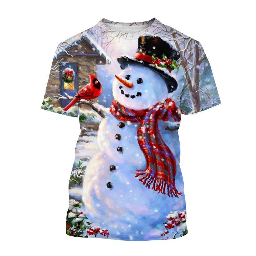 Men's Christmas Snowman 3D Printed T-shirt for Casual Holiday Parties, Creative Short Sleeves