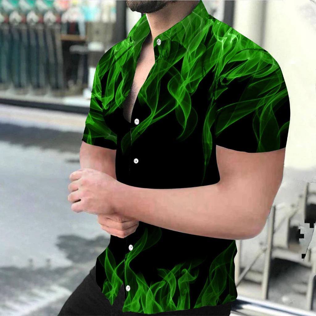 Baroková havajská košile s krátkým rukávem s 3D potiskem, letní pánská košile, pánská nadměrná košile pro business casual