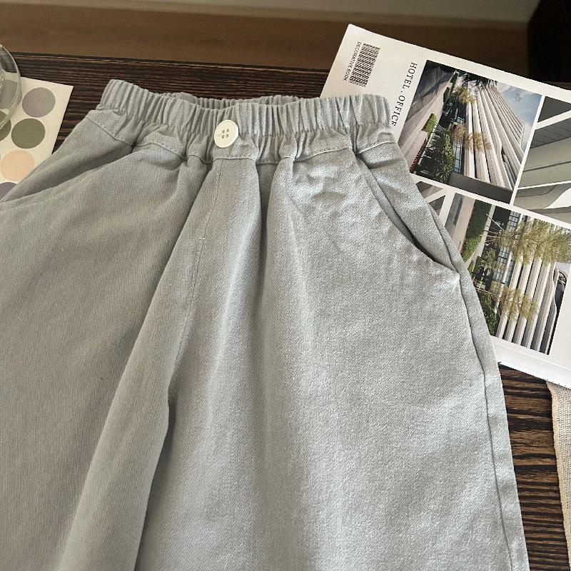 Korean Style 2025 Spring Girls' Striped Shirt & Blue Wide-Leg Pants Set