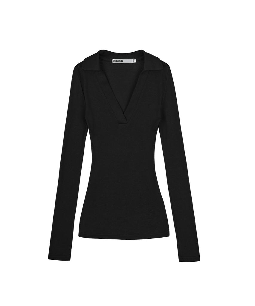 AYAJEUAENSEI Nua Collar Slim Top (Black)