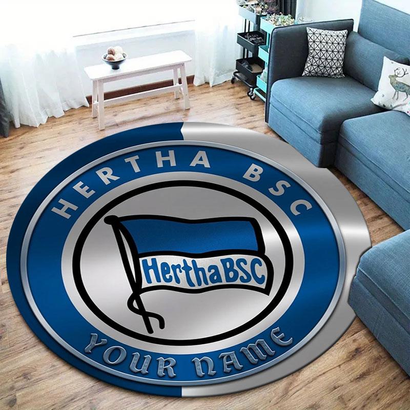 Hertha BSC Custom Name Round Area Rug,Carpet Rug for Living Room Bedroom Sofa Playroom Decor,Non-slip Floor Mat