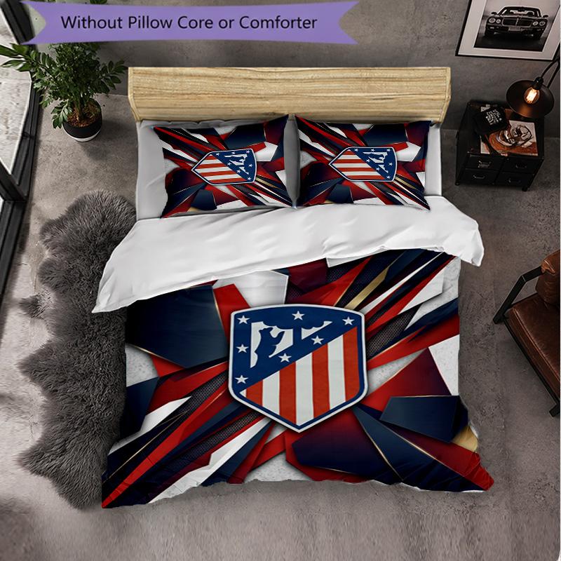 Conjunto de Roupa de Cama Atlético de Madrid Padrão 3 Peças Microfibra Macia Capa de Edredom com Fronhas para Quarto