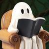 Halloween Ghost Figurine Resin Ghost Sitting on Sofa Reading Book Statue Vintage Table Decoration for Book Lovers Gifts