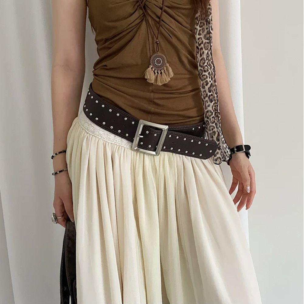 Punk Style Wide Women's Belt Designer Dress Jeans Belt Heavy-Duty Rivet Waist Belt  Streetwear