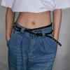 Double Loop Leather Waist Belt Extra Long Dress Jeans Belt Simple Women's Rivet Belt  Streetwear