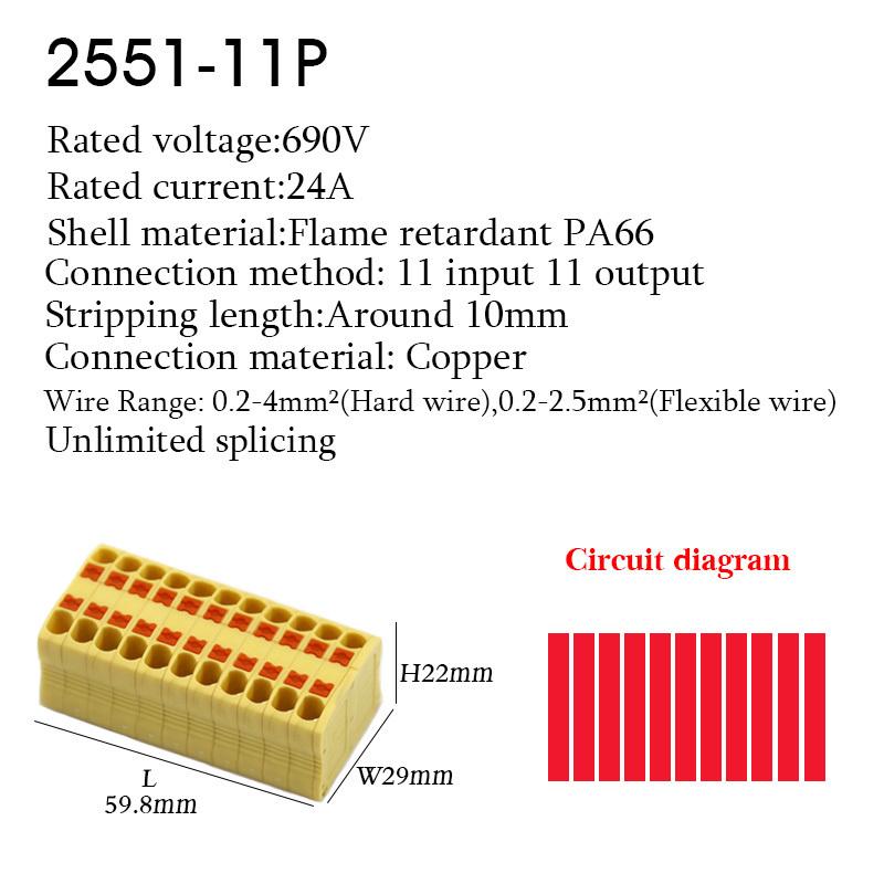 Zasouvací drátové konektory Elektrický kabel Svorkovnice Vícenásobný vstup/výstup na lištu DIN s upevňovacím otvorem Spojovací DIY připojení
