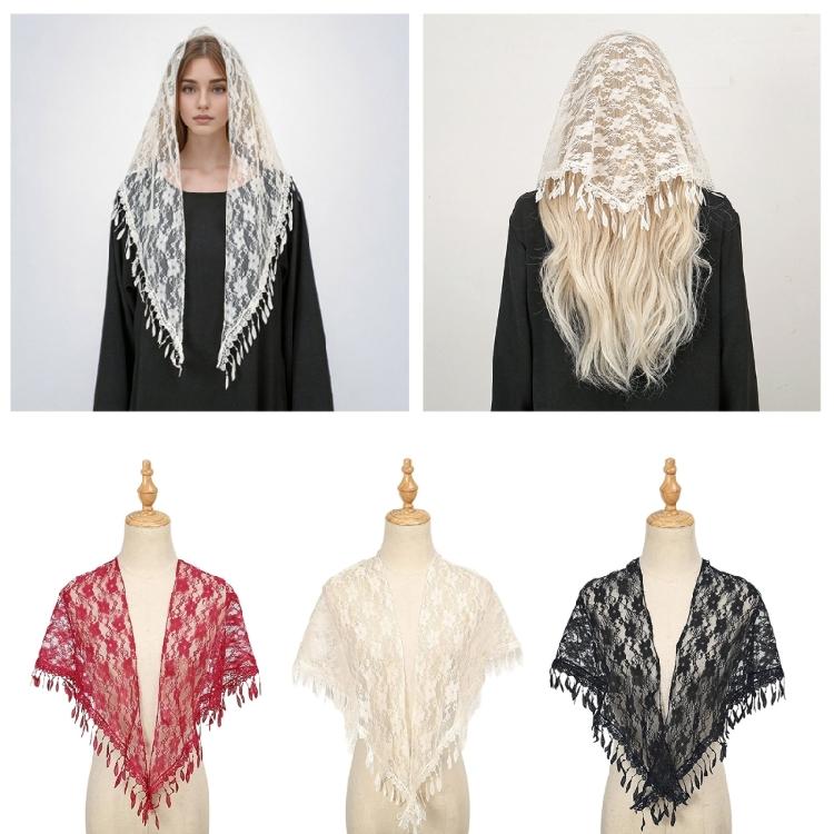 Stylish Lace Triangular Headscarf Hollowout Fringed Shawl With Flower Pattern Great For Fashion Enthusiasts Women Favor