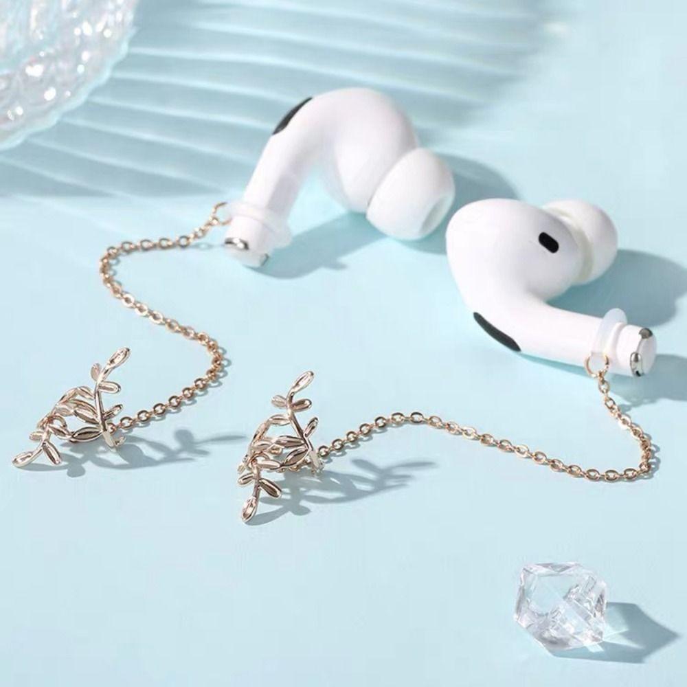 2pcs/pair Hollow Out Bluetooth Earphones Anti-lost Clip Leaf Headphone Chains  Women