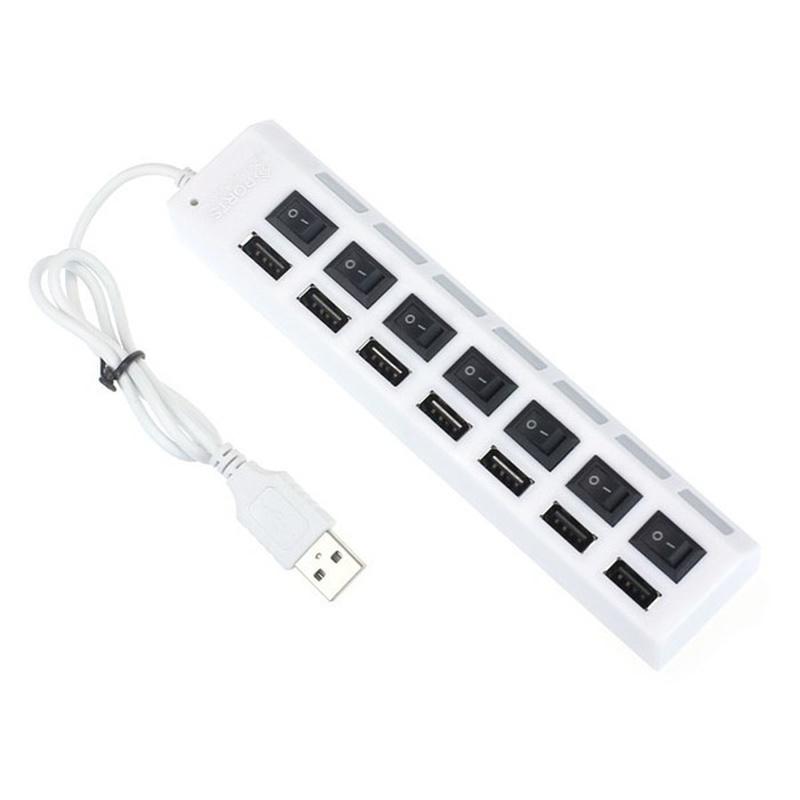 7 Ports LED USB 2.0 Adapter Hub Power On/off Switch for PC Laptop BK