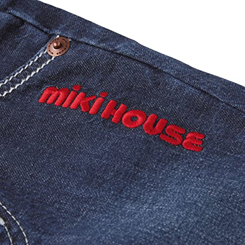 Miki House 10-3205-490 Pants, Long Pants, Denim, Hickory, Logo, Simple, Boys, Girls, Baby, Kids, Children's Clothing, Indigo Blue, 130