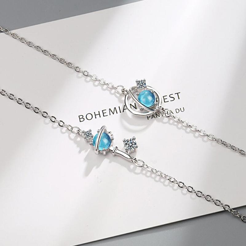 KOFSAC Sweet Cute Bracelets For Girl Romantic Fantasy Planet Blue Crystal Bangle  Sterling  Jewelry Women Birthday Gift
