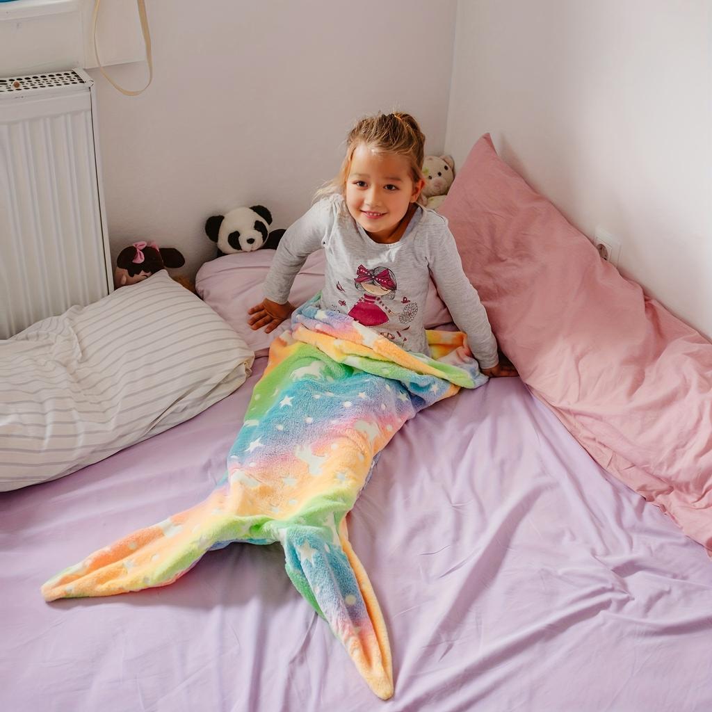 Glow-in-the-Dark Mermaid Starry Night Sleeping Bag - Soft Flannel Rainbow Blanket for Cozy Bedtime Comfort