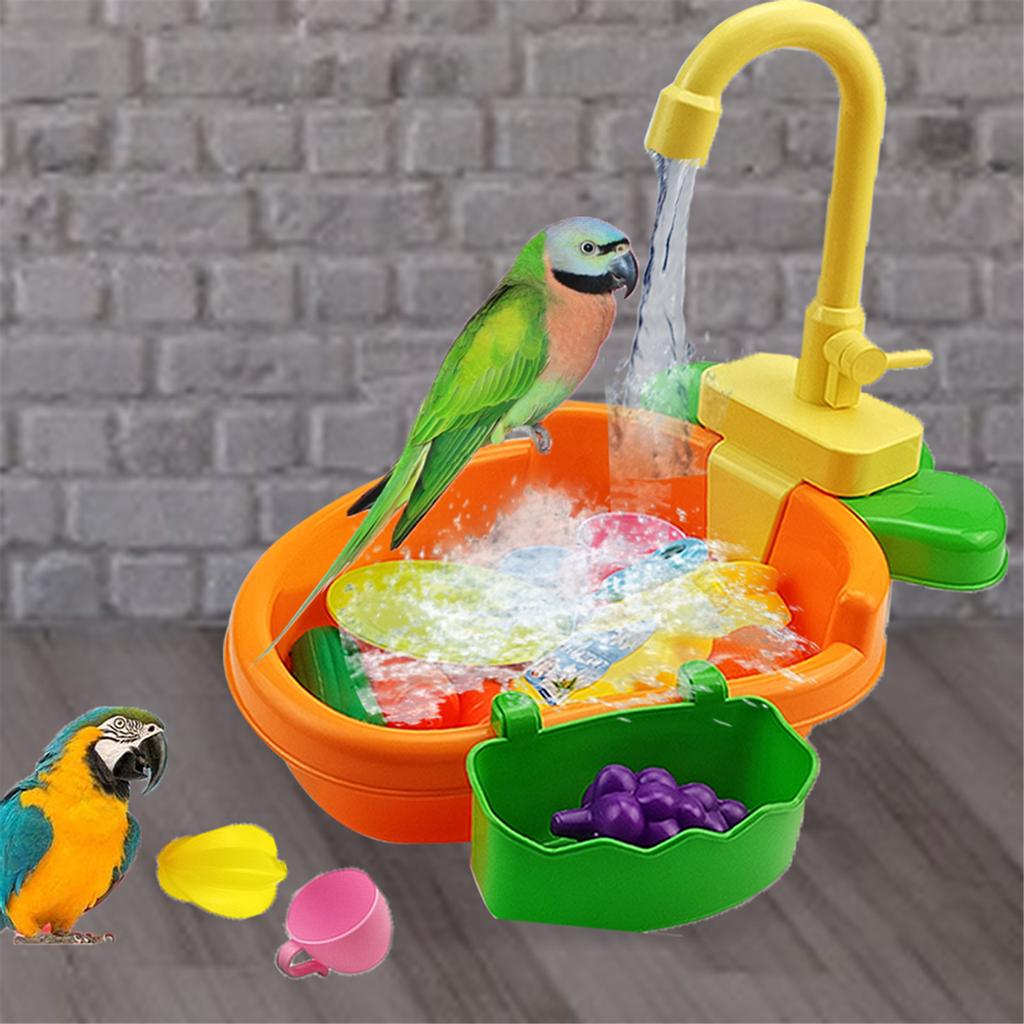 Bird Bath Tub Parrot Automatic Bathtub with Faucet Bird Shower Bathing Tub Bird Feeder Bowl Parrot Automatic Bathtub Pool Supply