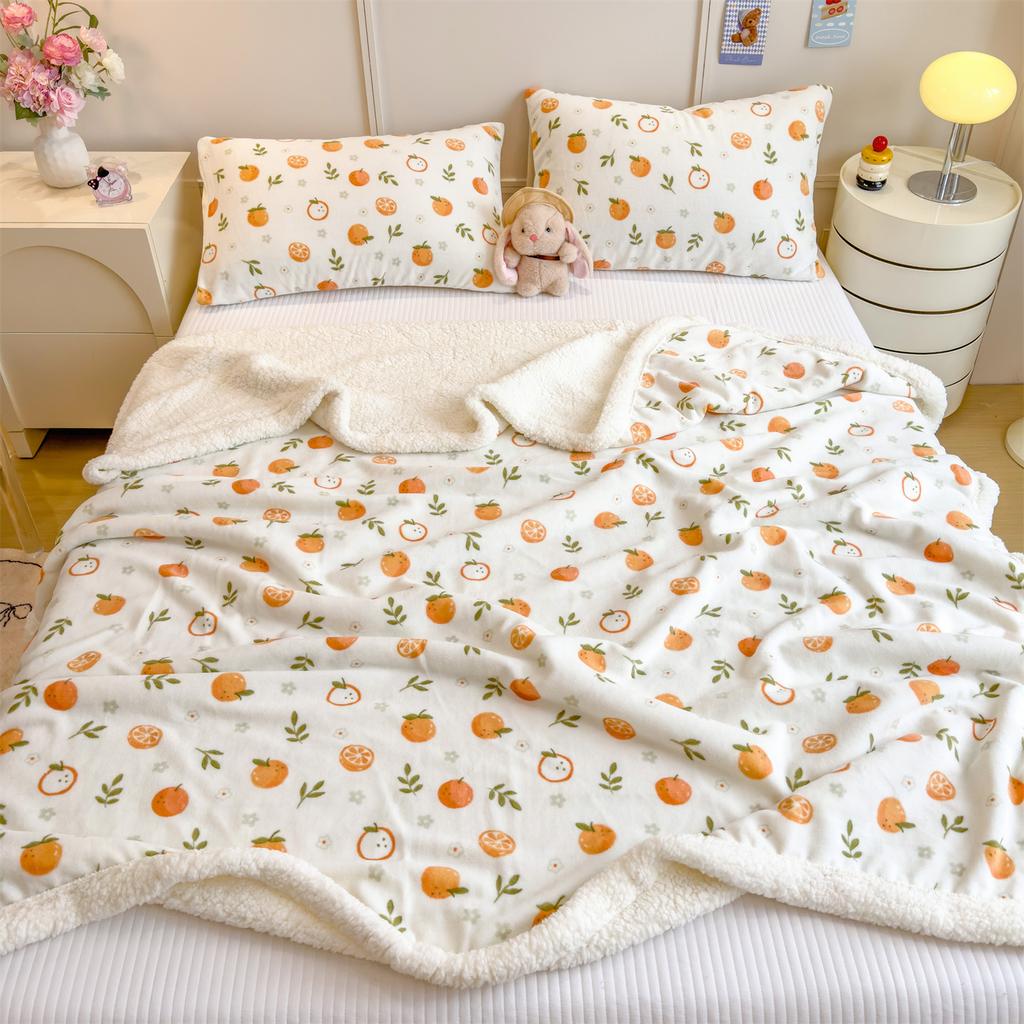 Cartoon Bowknot Printed Coral Fleece Blanket Thickened Artificial Lambswool Spring Autumn Warm Blankets For Bed Sofa Nap Blanket