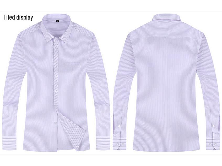 Men’s Striped Business Casual Long Sleeve Shirt, Iron-Free Slim Fit, Square Collar