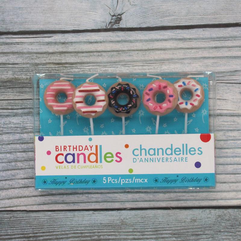 

Cute Retro Donut Birthday Cake Candle Baking Decoration Holiday Party 5 Pack Cartoon Candles AS258-5 donut candles