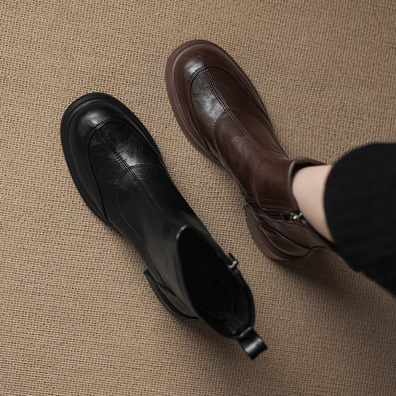 Krazing Pot Microfiber Round Toe Chunky Heels Motorcycle Boots Size 42 Zip Women Platform Ankle Boots