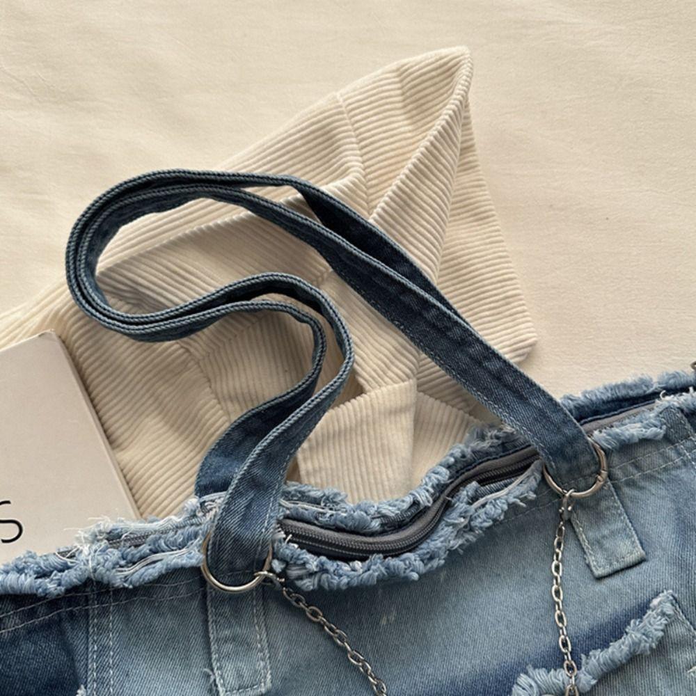 Koreanischer Stil Leinwand-Tragetasche Einfache Unterarm-Taschen Niedliche Jeans-Umhängetasche Outdoor